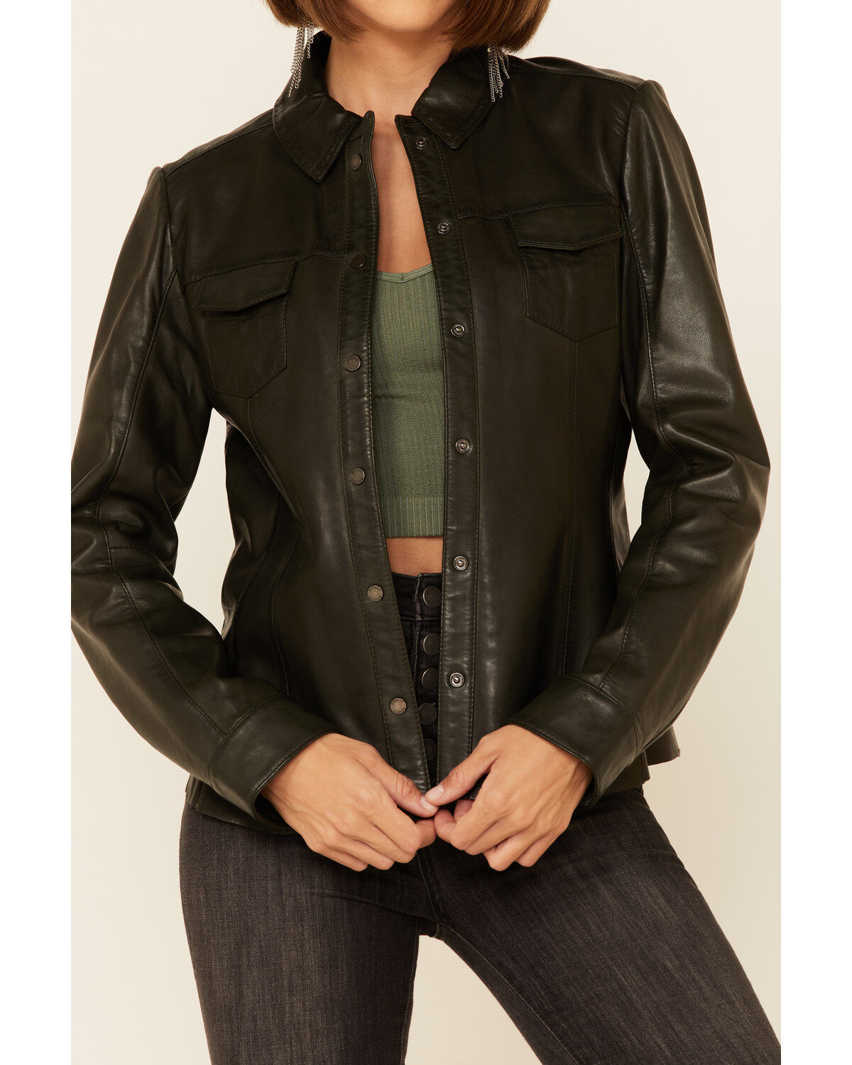 Image #3 - Scully Women's Rich Lamb Lined Snap-Front Leather Shirt Jacket, , hi-res
