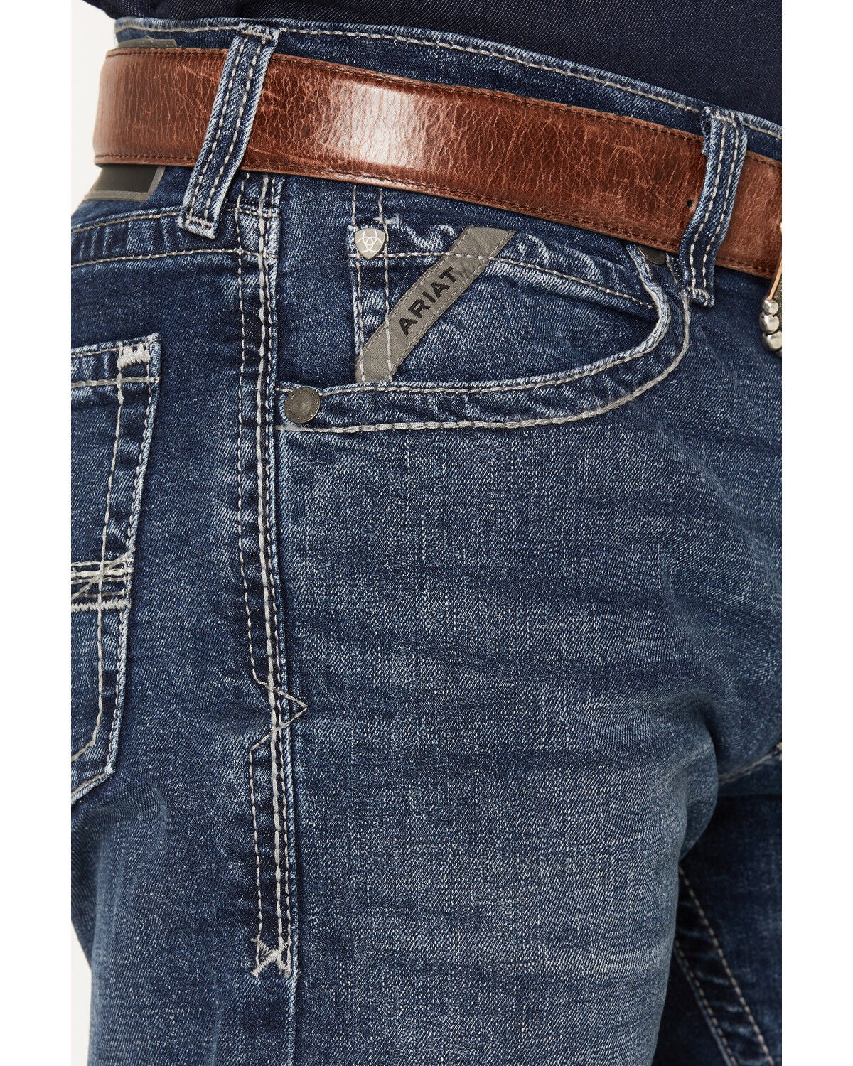 Image #2 - Ariat Men's M2 Kenny Dark Wash Relaxed Straight Stretch Denim Jeans, Dark Wash, hi-res