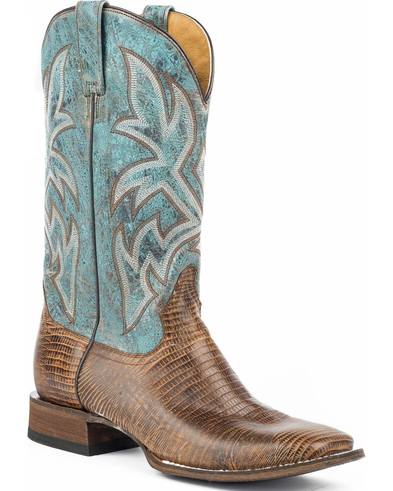 Roper Men's Leather Embossed Teju Lizard Cowboy Boots - Wide Square Toe ...