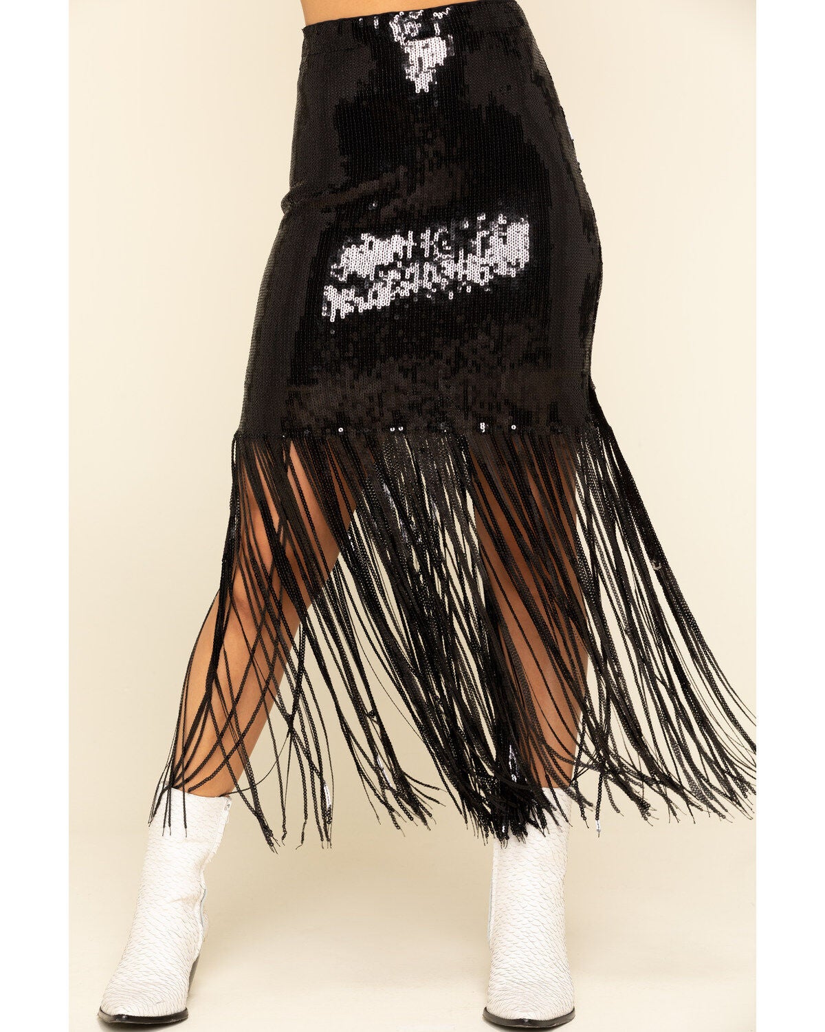 sequin skirt with fringe