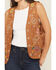 Image #3 - Fornia Women's Floral Embroidered Studded Faux Suede Vest, Camel, hi-res