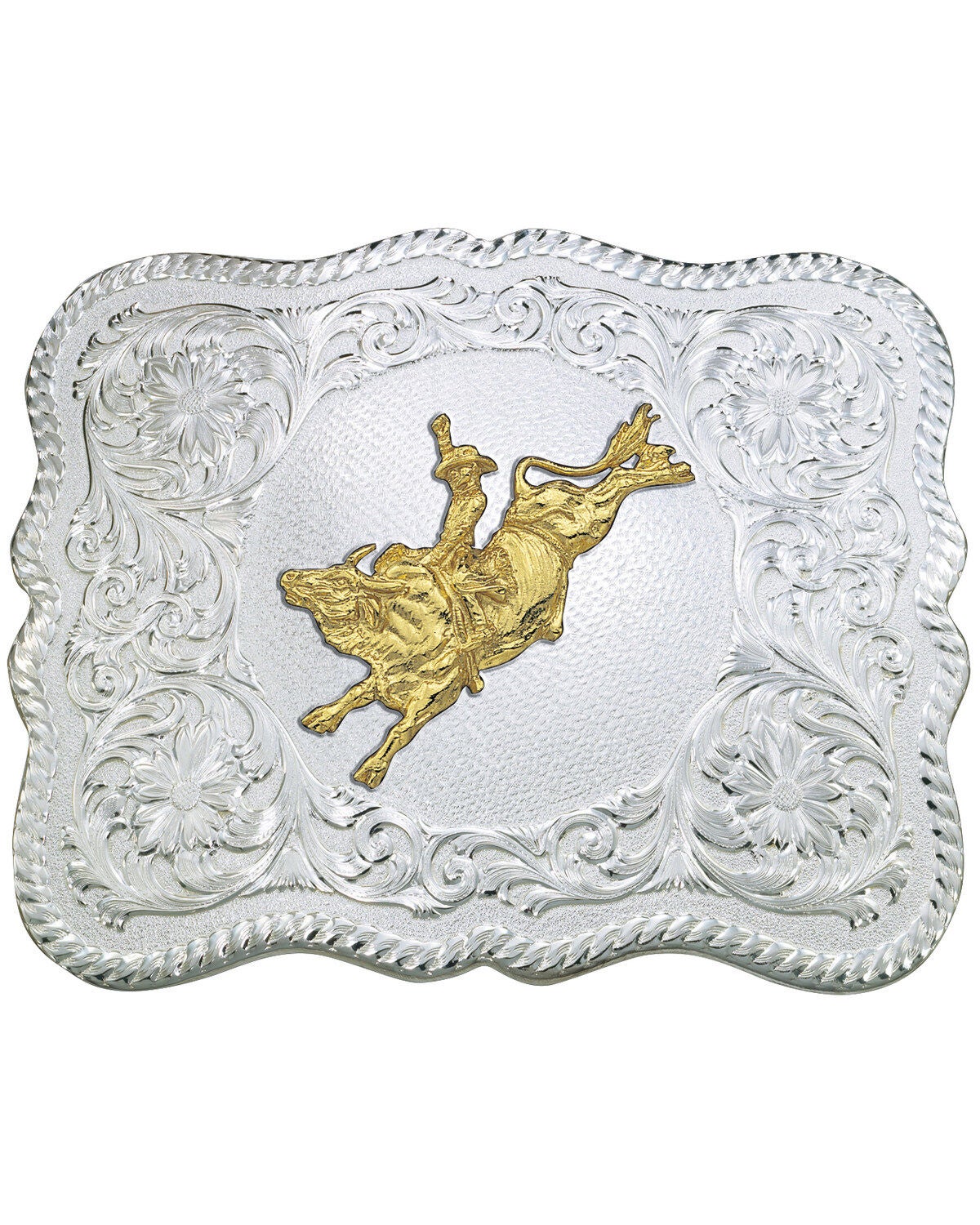 Montana Silversmiths Scalloped Bull Rider Belt Buckle, Multi, hi-res