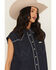 Image #2 - Wrangler Women's Modern Sleeveless Denim Western Shirt, Blue, hi-res