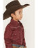 Image #2 - Cowboy Hardware Boys' Geo Print Long Sleeve Pearl Snap Stretch Western Shirt, Burgundy, hi-res