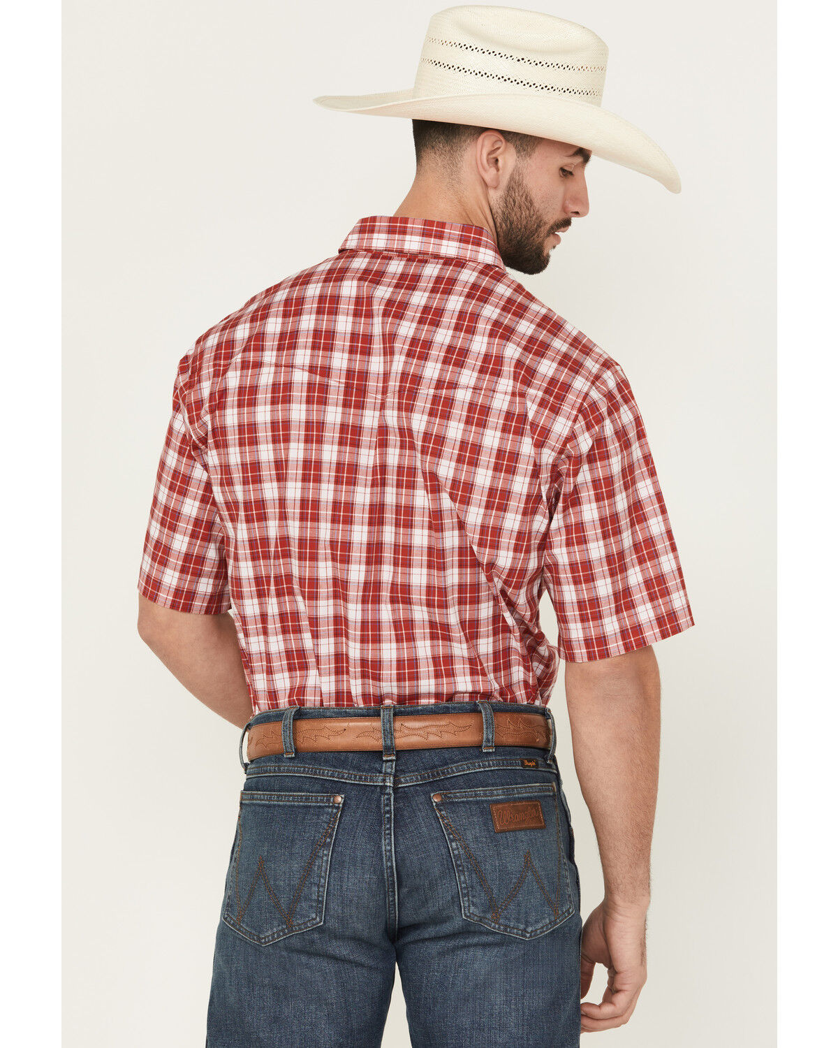 Image #4 - Wrangler Men's Wrinkle Free Plaid Print Short Sleeve Pearl Snap Stretch Western Shirt - Big, , hi-res