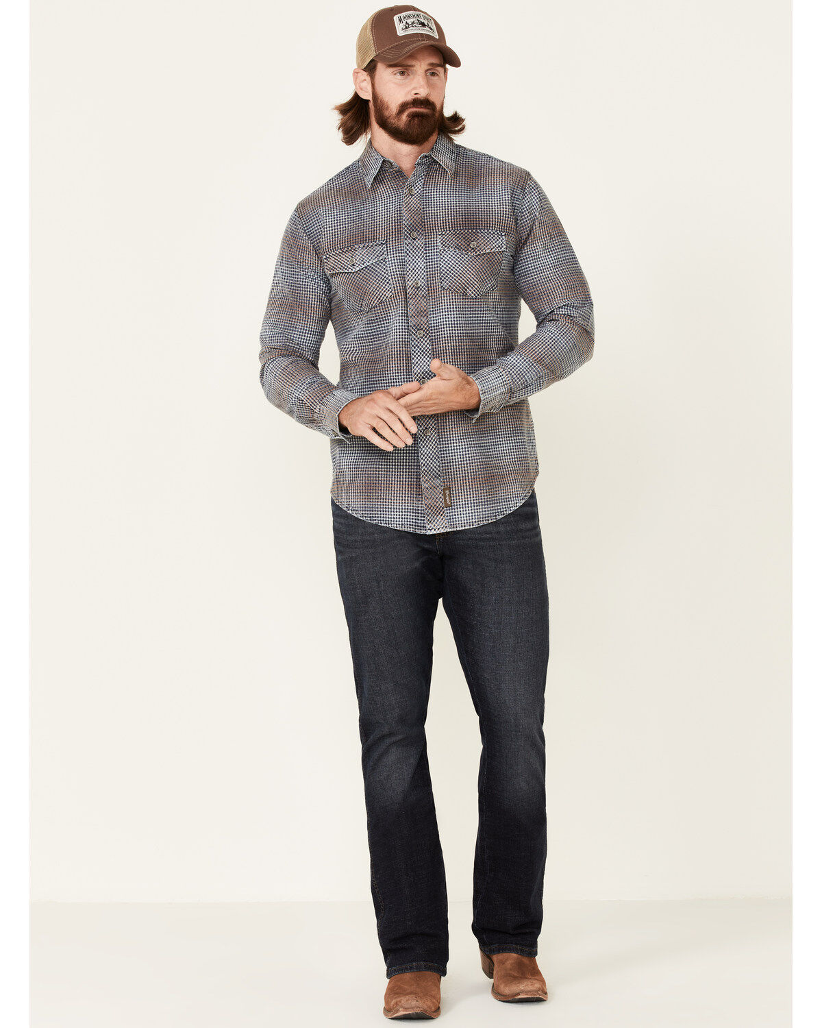 Image #2 - Wrangler Retro Men's Premium Check Plaid Button Down Western Shirt, Blue, hi-res