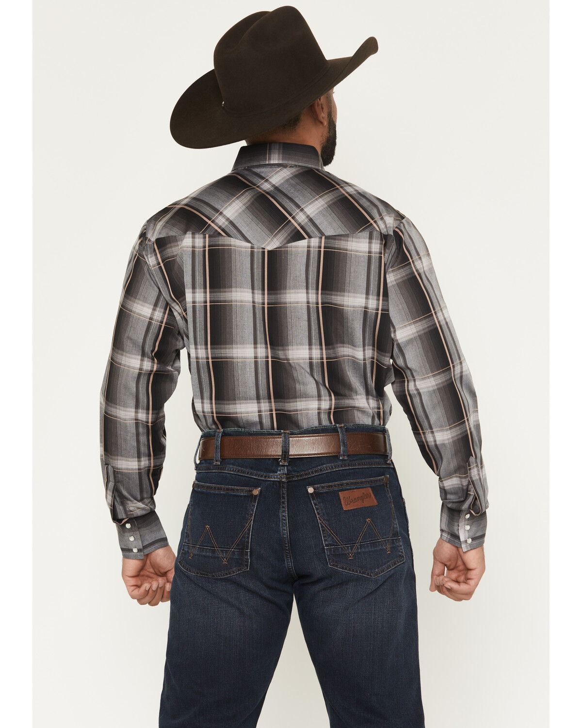 Image #4 - Ely Walker Men's Plaid Print Long Sleeve Pearl Snap Western Shirt, Black, hi-res