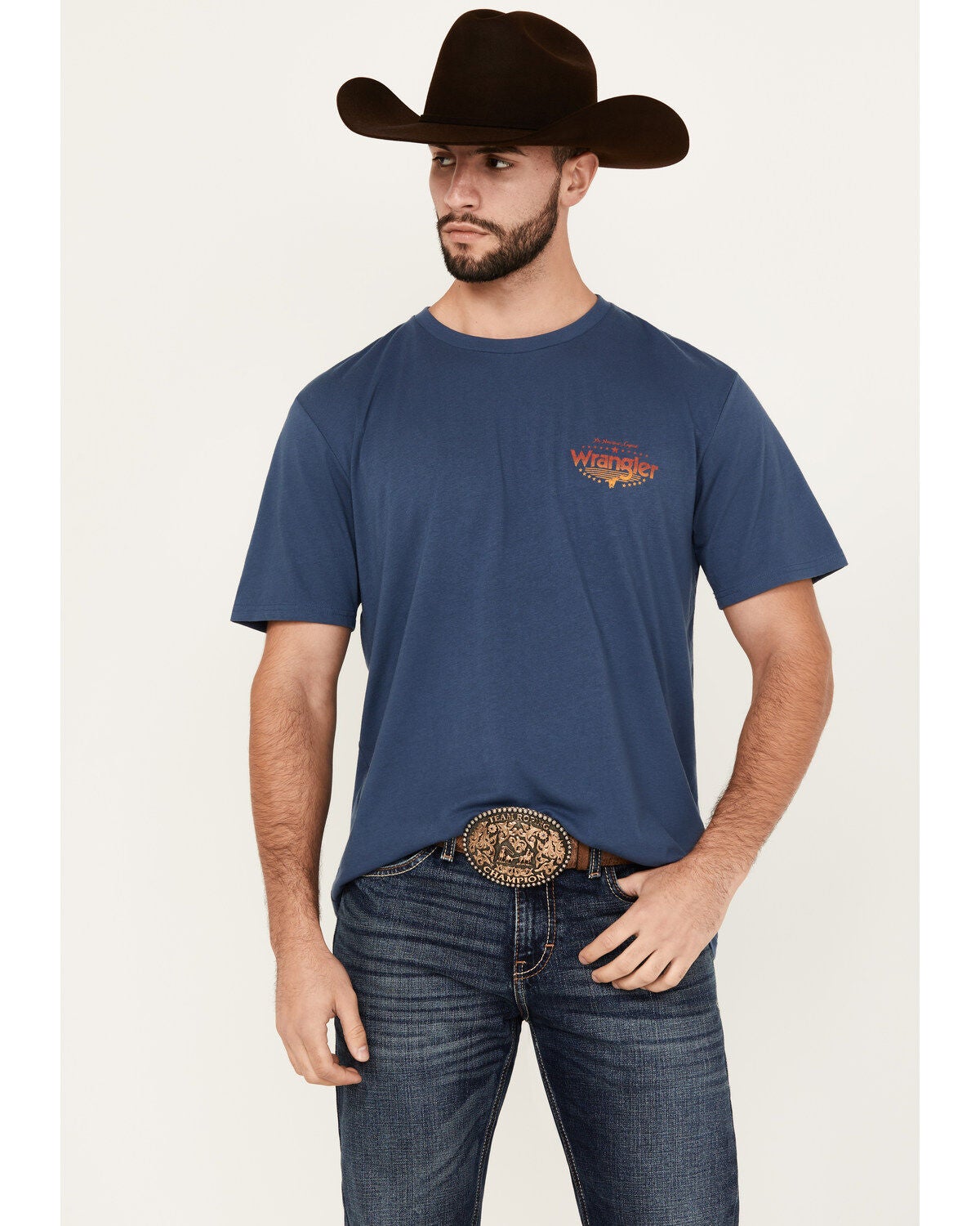Image #1 - Wrangler Men's Boot Barn Exclusive Ombre Logo Short Sleeve Graphic T-Shirt, , hi-res