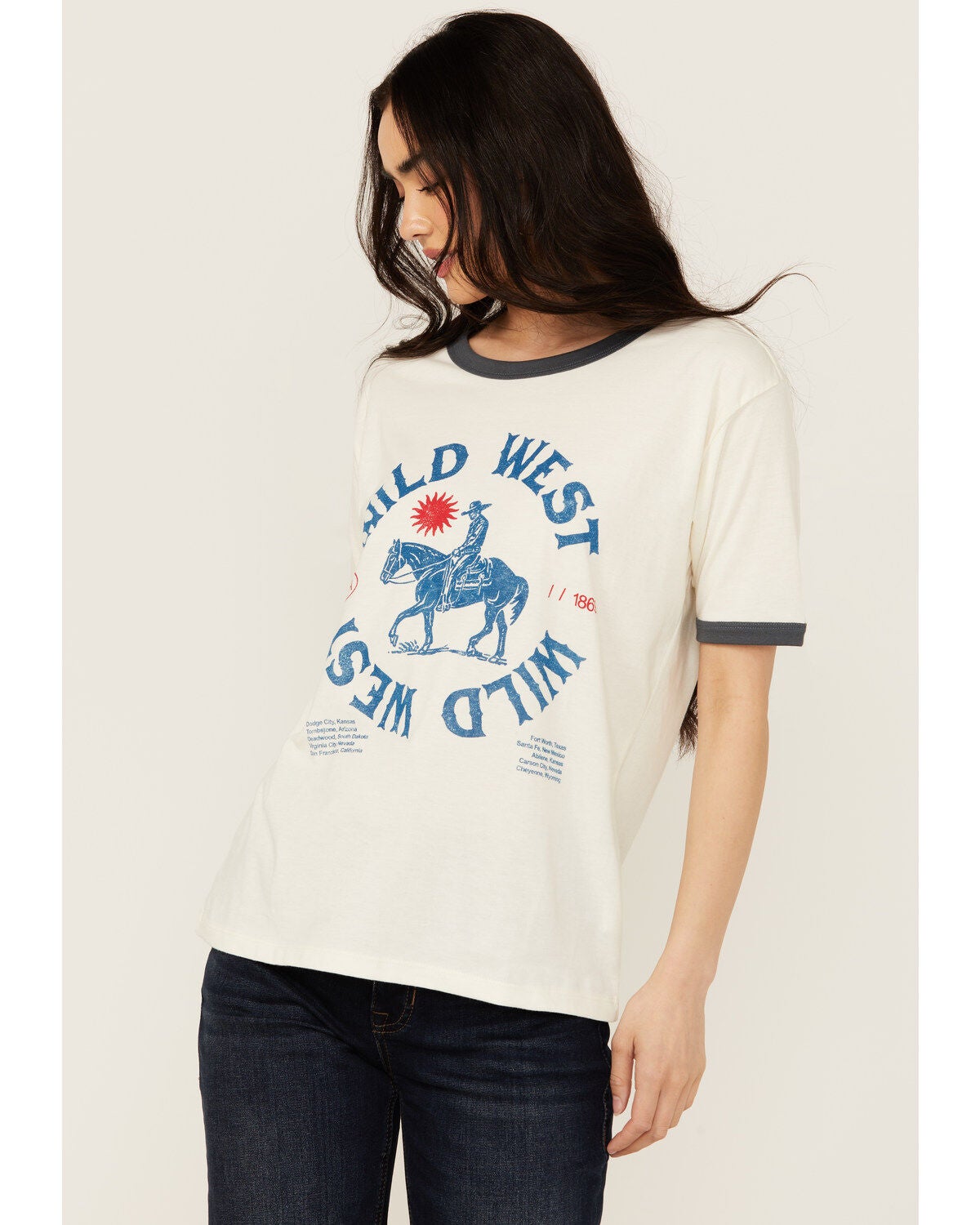 Girl Dangerous Women's Wild West Short Sleeve Ringer Tee, White, hi-res