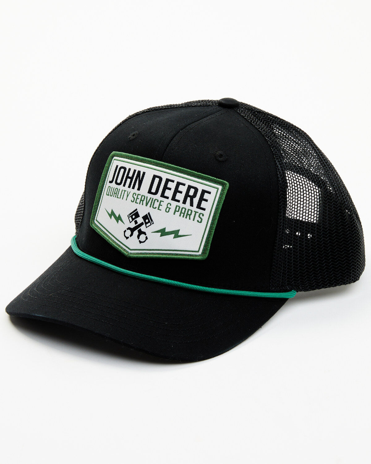 Image #1 - John Deere Men's Twill Mesh Back Trucker Cap, Black, hi-res