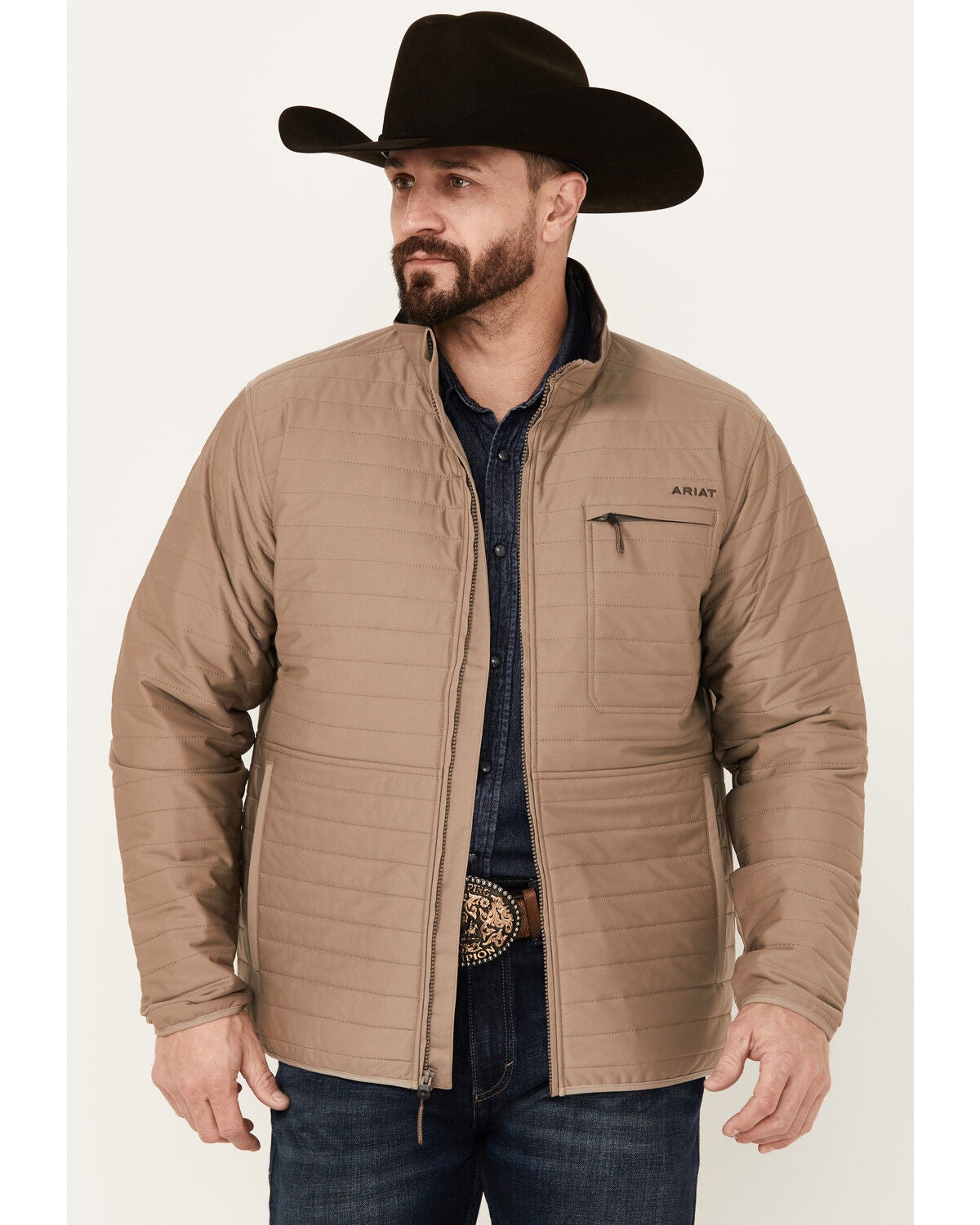 Ariat Men's Wylie Lightweight Zip-Up Puffer Jacket - Tall, Khaki, hi-res