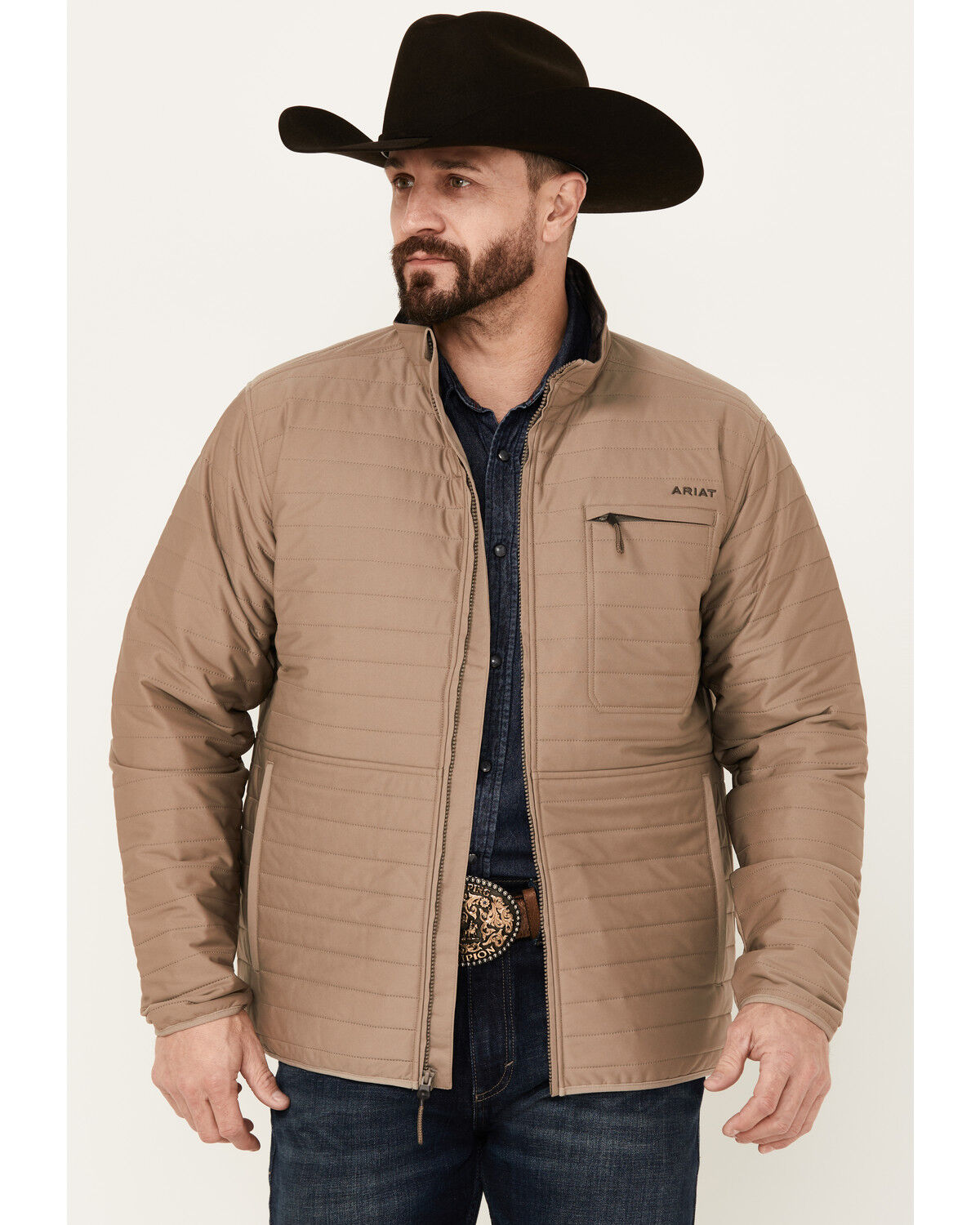 Image #1 - Ariat Men's Wylie Lightweight Zip-Up Puffer Jacket - Tall, Khaki, hi-res