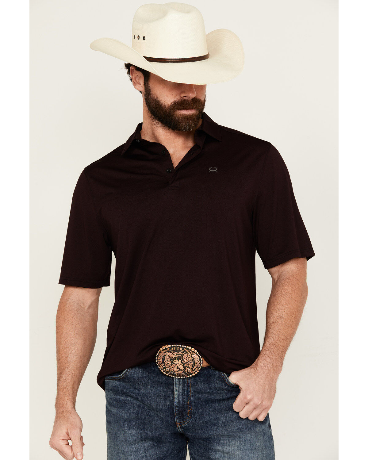 Image #1 - Cinch Men's ARENAFLEX® Solid Short Sleeve Performance Polo, Purple, hi-res