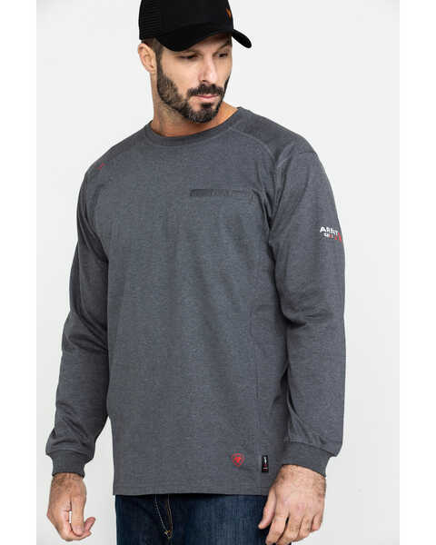 Ariat Men's FR Air Henley Long Sleeve Work Shirt - Big, Charcoal, hi-res