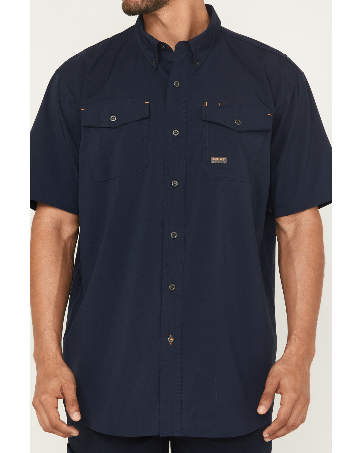 Image #3 - Ariat Men's Rebar Made Tough Vent Short Sleeve Work Shirt, Navy, hi-res