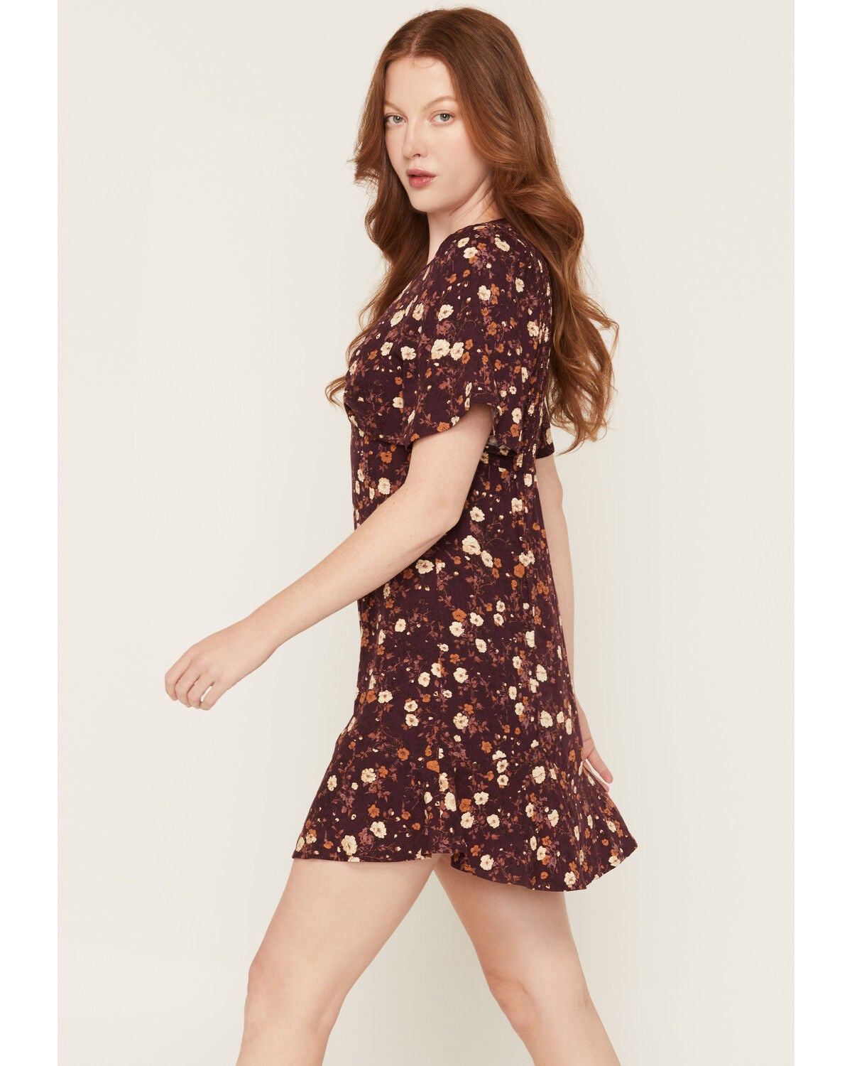 Image #2 - Idyllwind Women's Acklen Floral Print Short Sleeve Mini Dress, Wine, hi-res