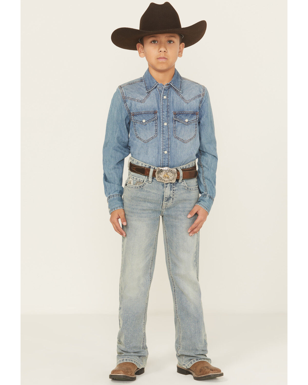 Image #1 - Rock & Roll Denim Boys' Light Wash Bootcut Stretch Denim Jeans, Blue, hi-res