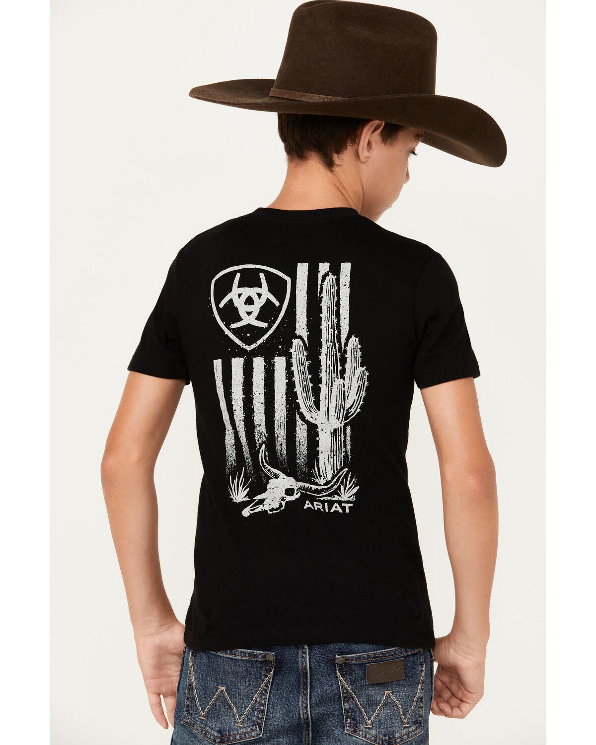Ariat Boys' Cactus Flag Short Sleeve Graphic T-Shirt, Black, hi-res