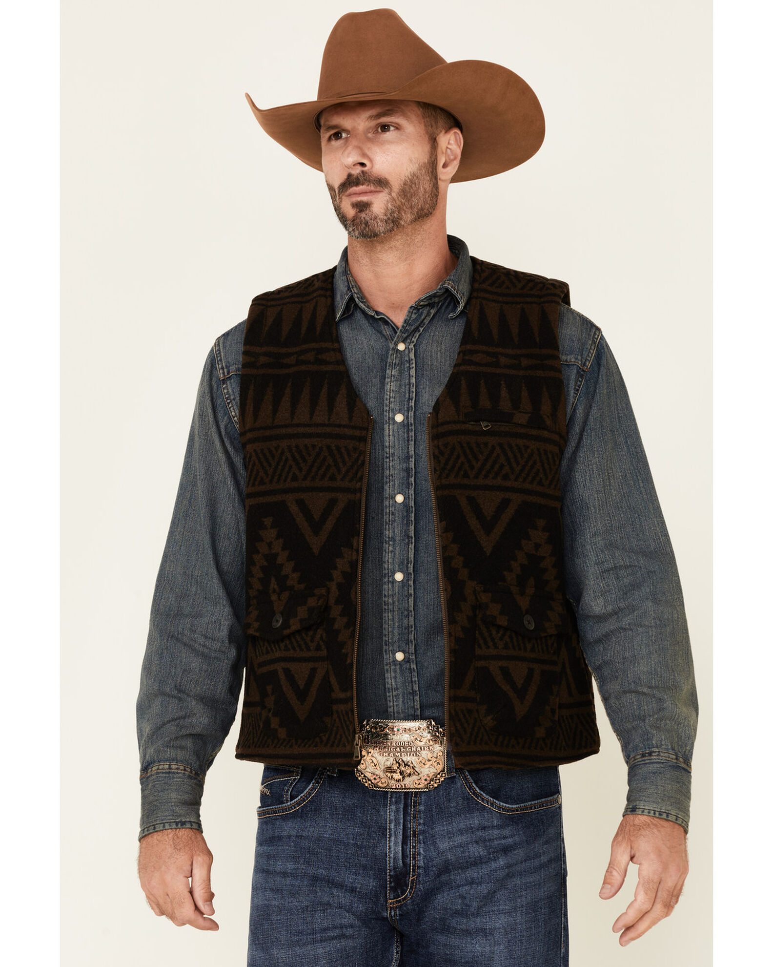 Cody James Men's Valley Southwestern Print Zip-Front Wool Vest