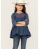Image #1 - Wrangler Girls' Dark Wash Denim Embroidered Tunic Shirt, Dark Wash, hi-res