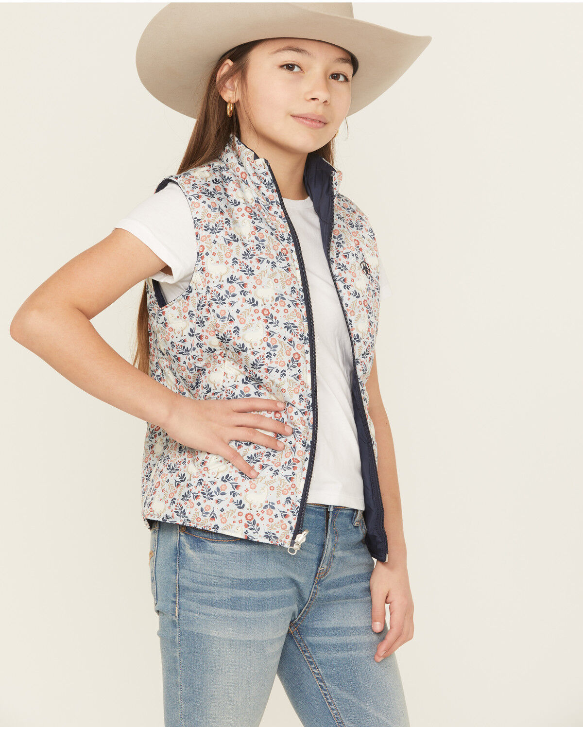 Image #3 - Ariat Girls' Reversible Vest, Navy, hi-res