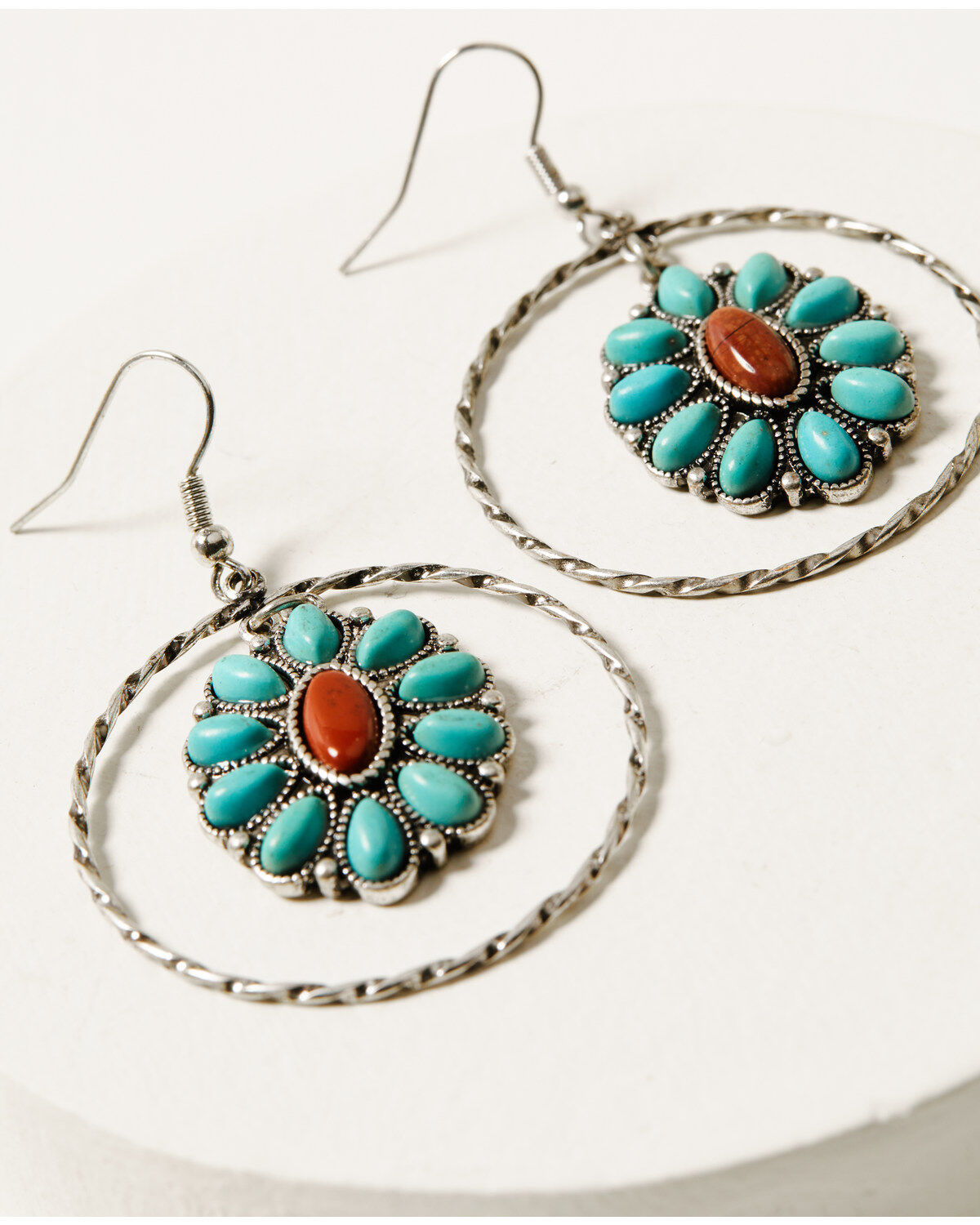 Image #2 - Shyanne Women's Canyon Sunset Turquoise Blossom Hoop Earrings, Silver, hi-res