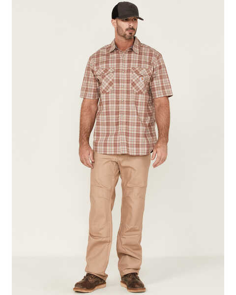 Image #2 - Carhartt Men's Rugged Flex Nutmeg Plaid Relaxed Short Sleeve Snap Western Shirt , Brown, hi-res