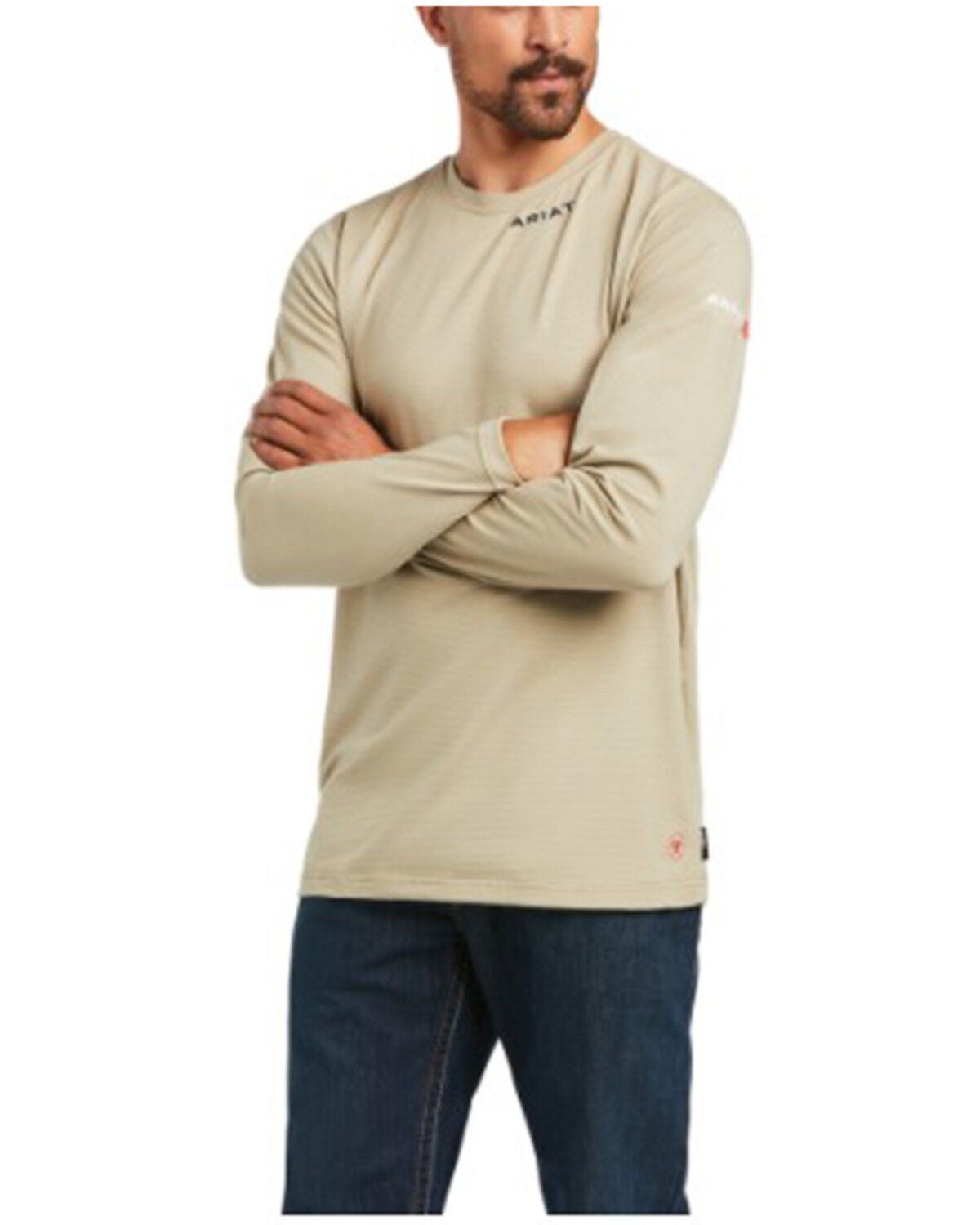 Image #1 - Ariat Men's FR Solid Khaki Base Layer Long Sleeve Work T-Shirt - Tall, Beige/khaki, hi-res