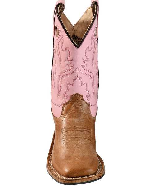Old West Youth Girls' Pink Canyon Western Boots - Square Toe, Tan, hi-res