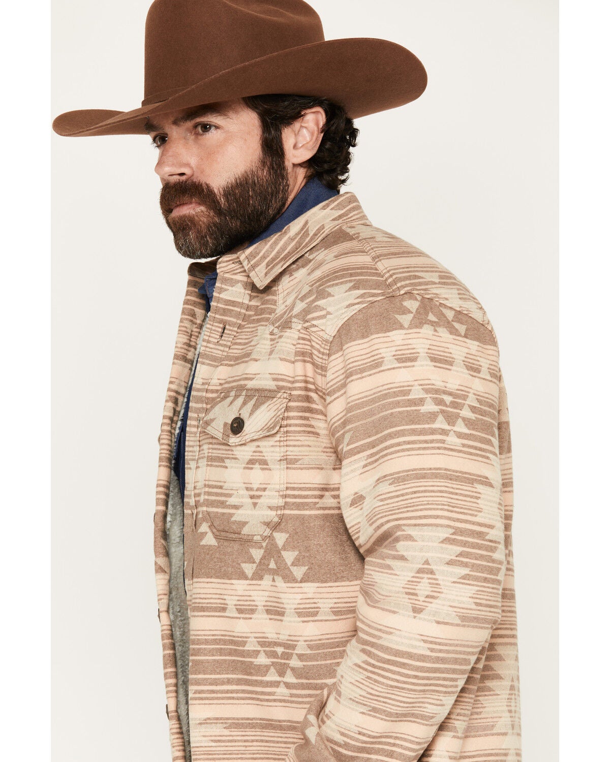 Image #2 - Cody James Men's Abberville Southwestern Striped Sherpa Lined Shirt Jacket, Pecan, hi-res