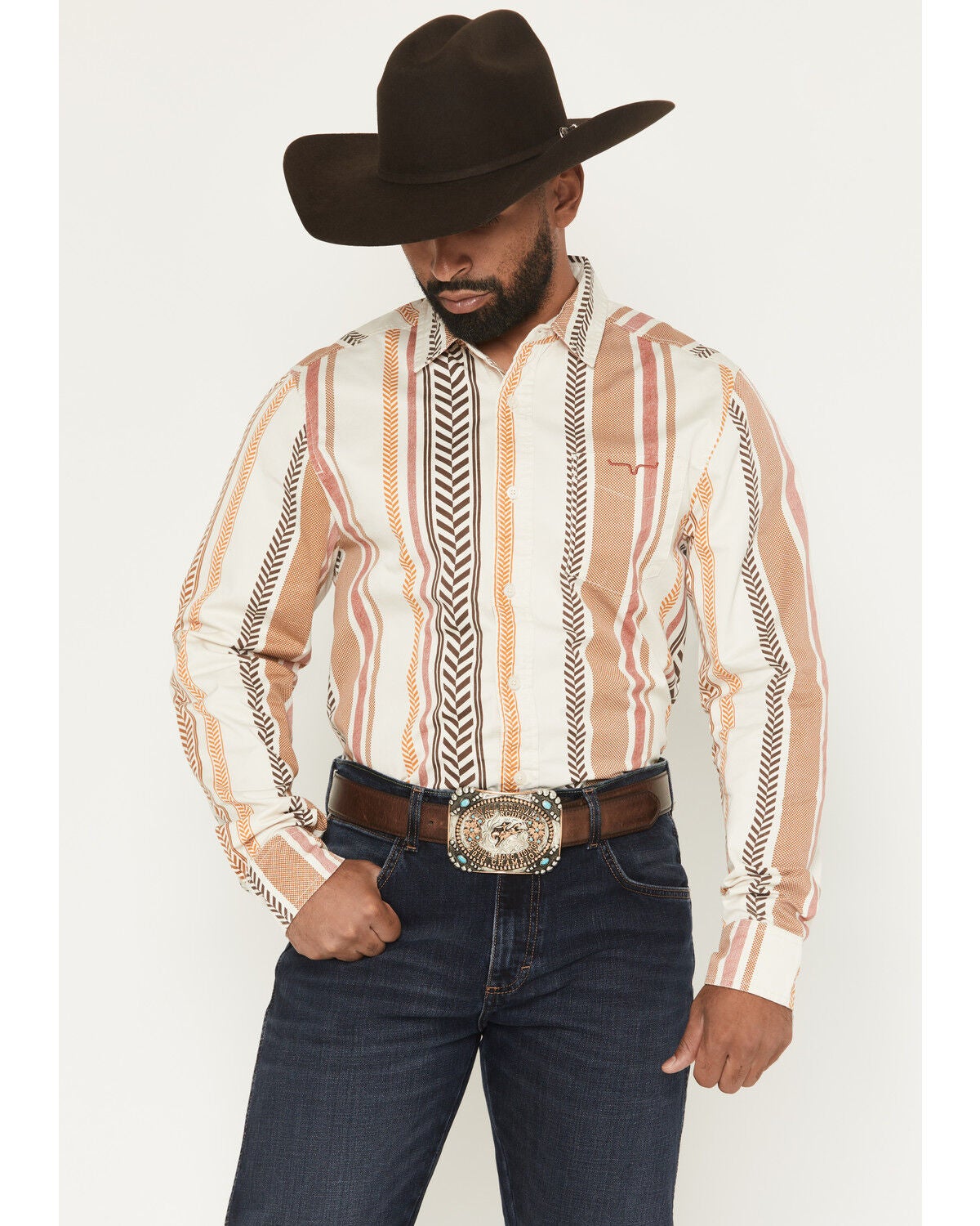 Kimes Ranch Men's Double Tap Striped Long Sleeve Button-Down Western Shirt, Natural, hi-res