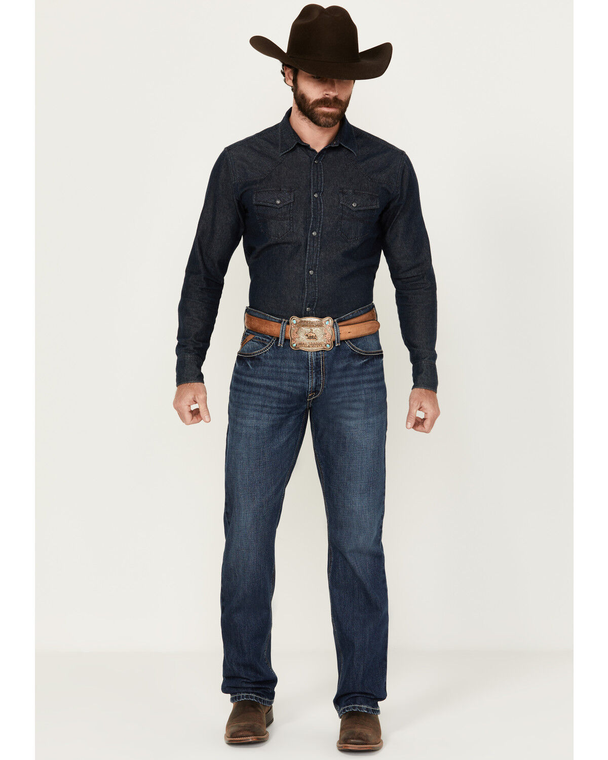 Image #1 - Ariat Men's Boot Barn Exclusive M4 Newton Phillip Medium Wash Relaxed Straight Stretch Denim Jeans, Medium Wash, hi-res
