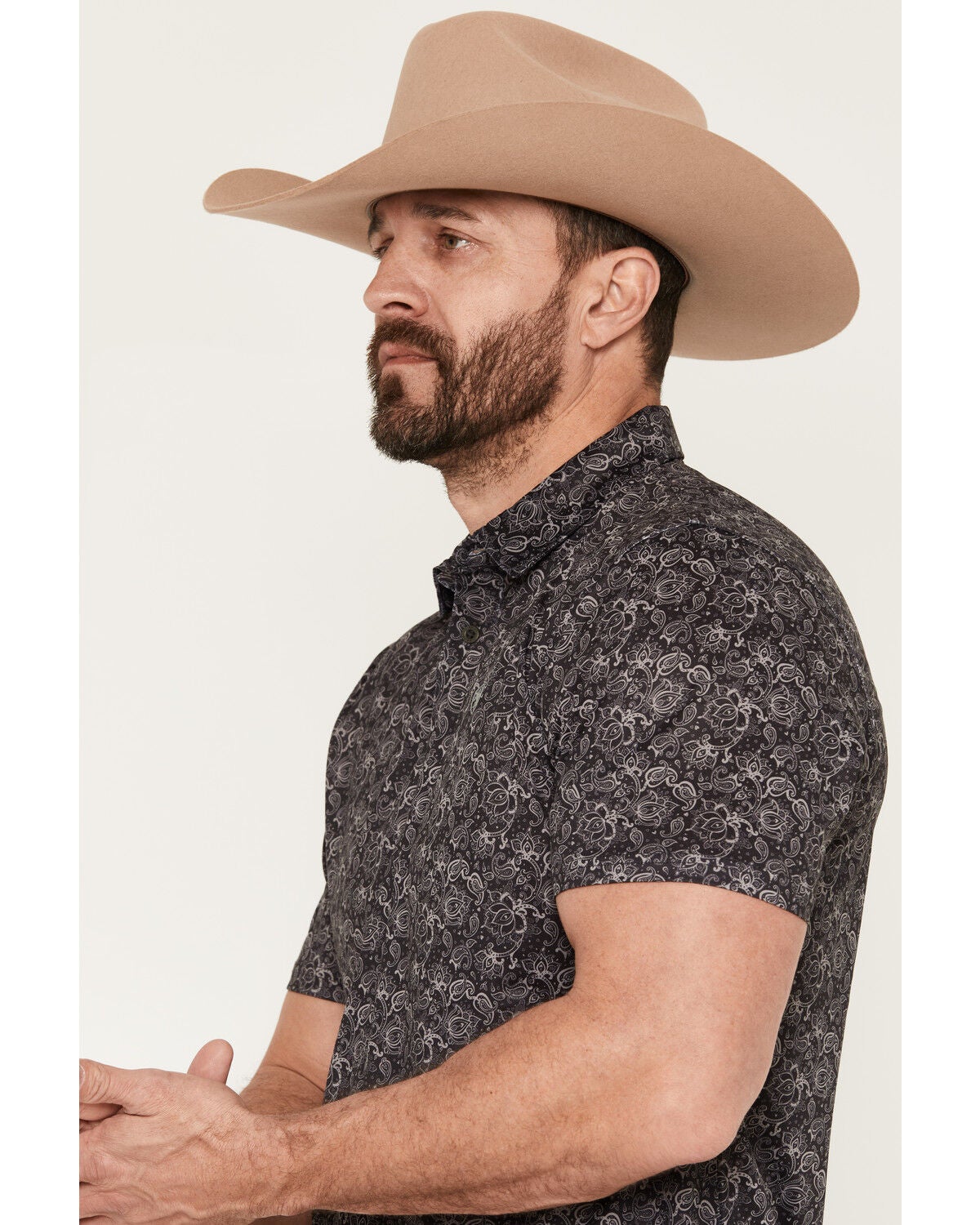 Image #2 - Ariat Men's Paisley Print Short Sleeve Button-Down Polo, Black, hi-res