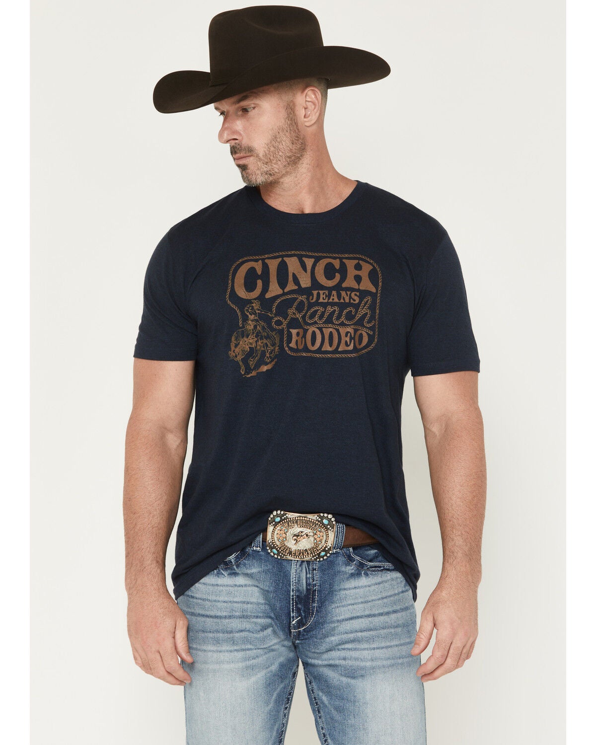 Cinch Men's Ranch Rodeo Logo Short Sleeve Graphic T-Shirt, Navy, hi-res