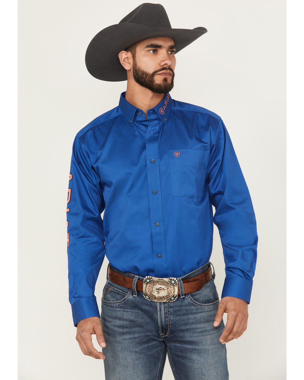 Ariat Men's Team Logo Twill Solid Long Sleeve Button-Down Western Shirt, Royal Blue, hi-res