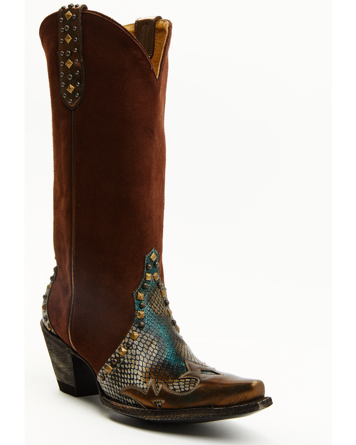 Image #1 - Idyllwind Women's Leap Snake Suede Leather Western Boots - Snip Toe, Brown, hi-res