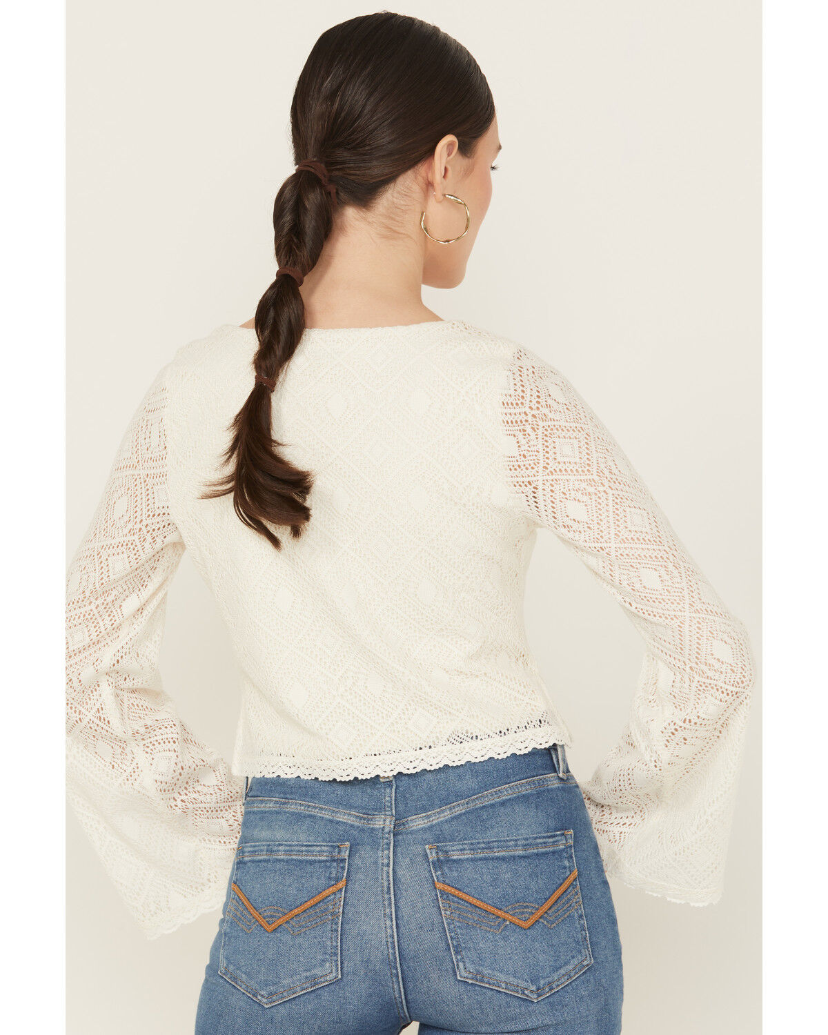 Image #4 - Idyllwind Women's Lacey Scoop Neck Bell Sleeve Crochet Top, Ivory, hi-res