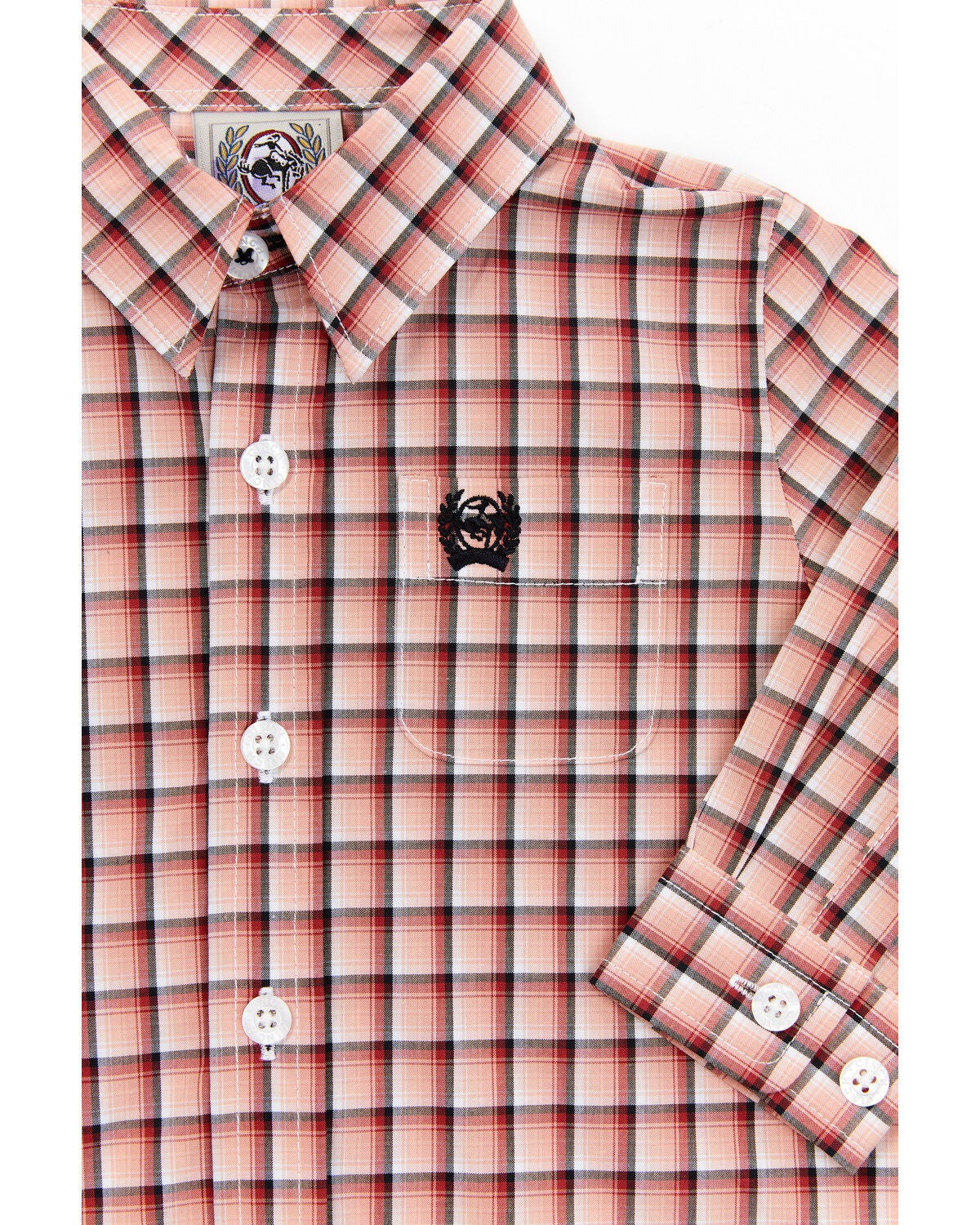 Image #2 - Cinch Infant Boys' Plaid Print Long Sleeve Button Down Shirt, Pink, hi-res