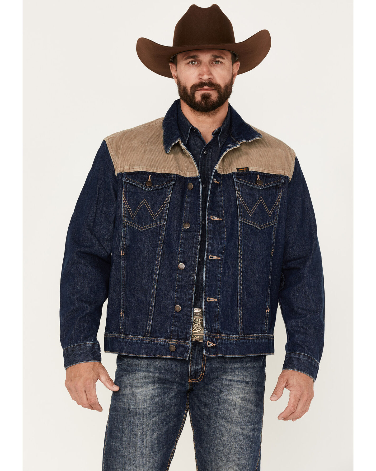 Wrangler Men's Tigers Eye Contrast Corduroy Medium Wash Denim Jacket | Boot  Barn