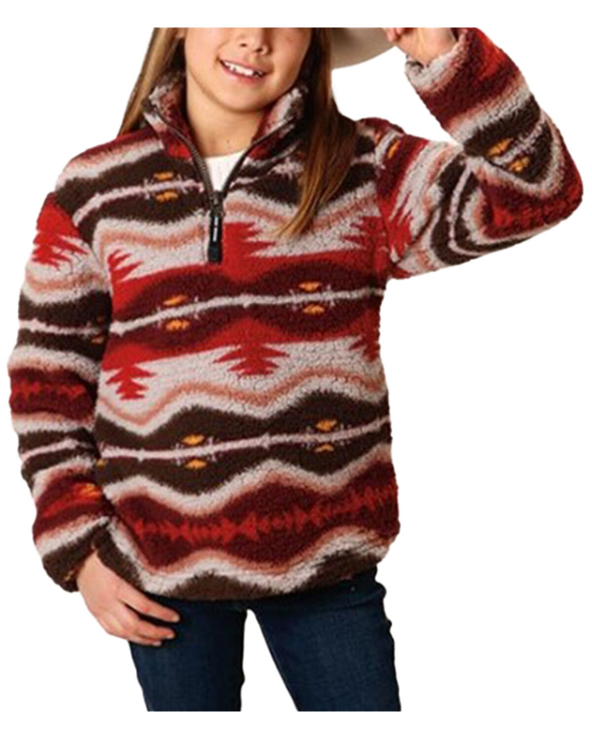 Roper Girls' Southwestern Print Fuzzy Polar Fleece Pullover