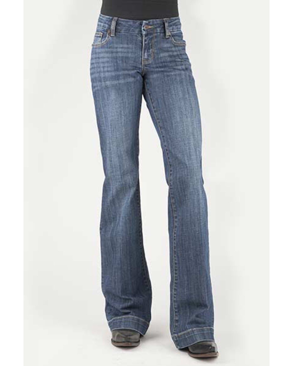 Stetson Women's 214 Medium Wash Pieced Pocket Trouser Leg Jean, Blue, hi-res