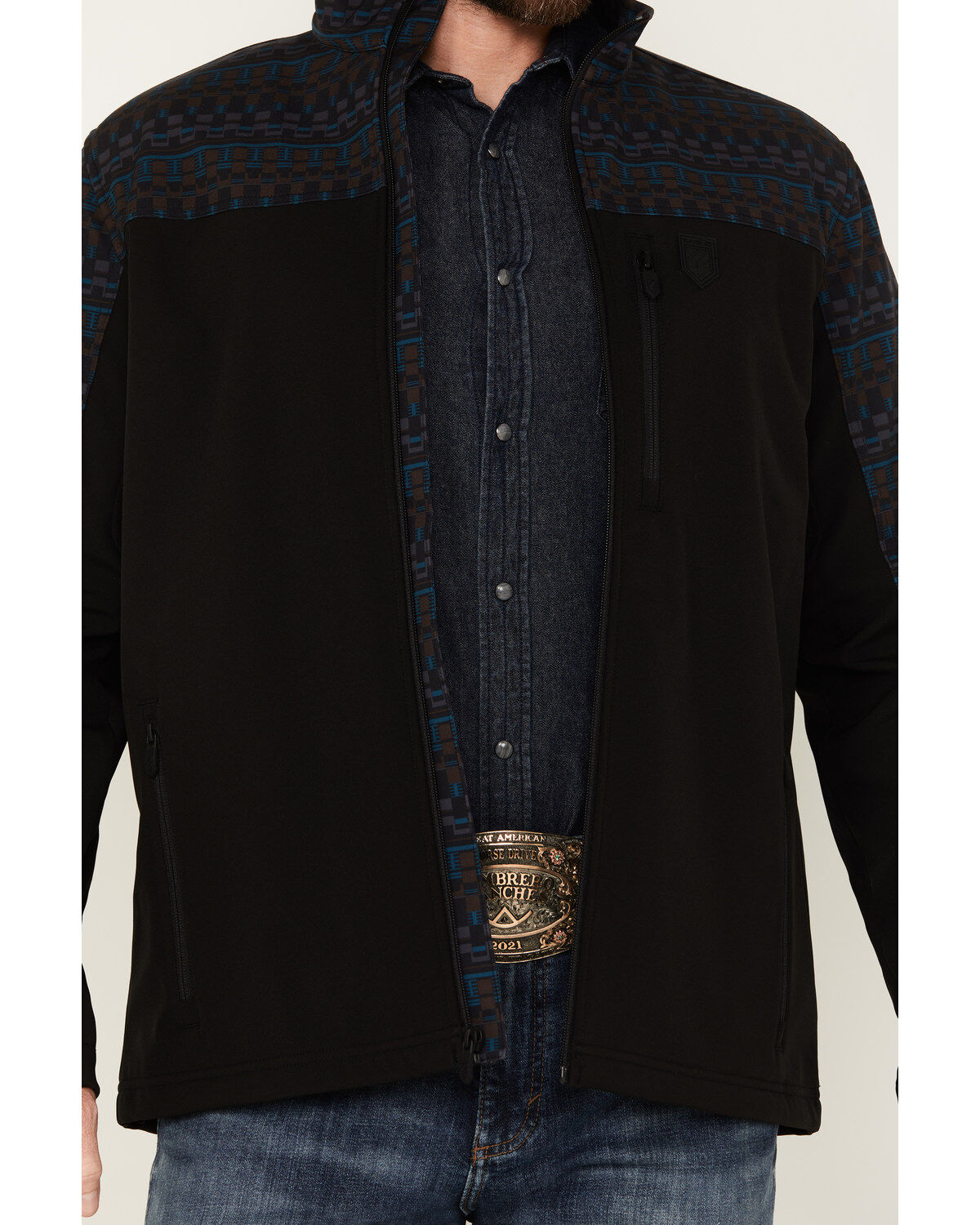 Image #3 - RANK 45® Men's Southwestern Block Print Softshell Jacket - Tall, Black, hi-res