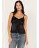 Shyanne Women's Button Front Lace Trimmed Tank Top, Black, hi-res
