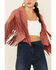 Saints & Hearts Women's Faux Suede Cropped Fringe Jacket , Mauve, hi-res