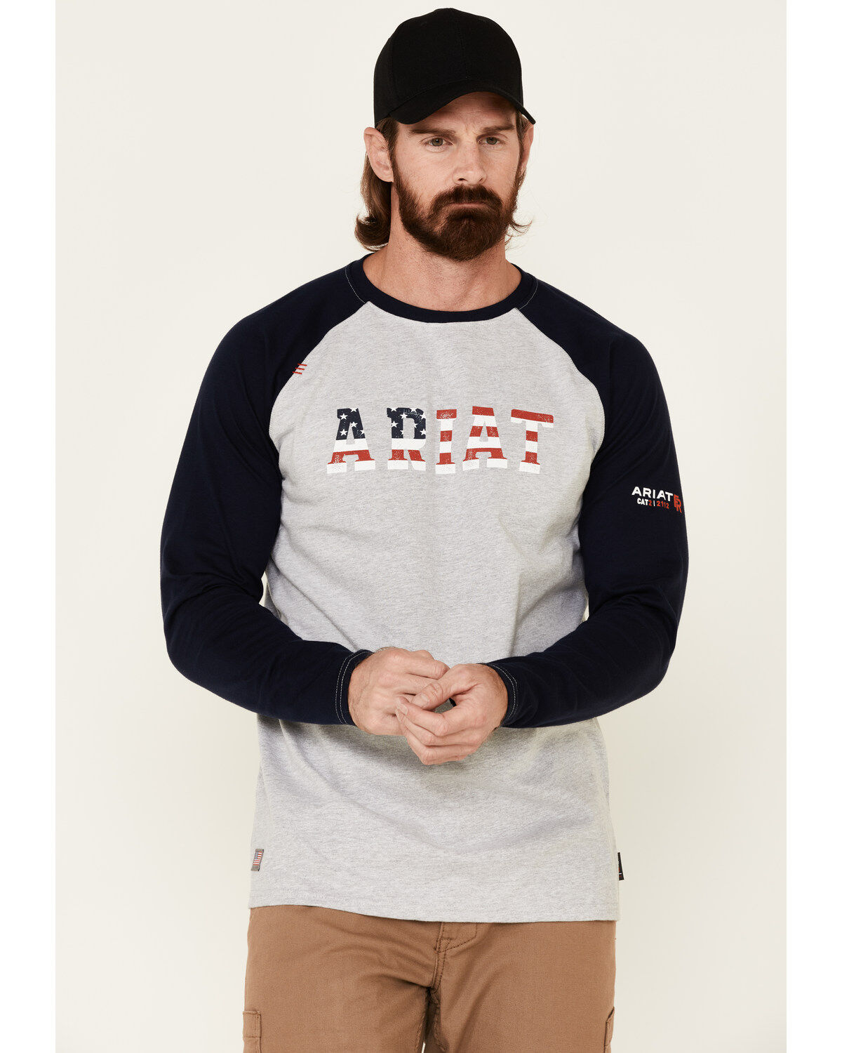 Image #1 - Ariat Men's FR Baseball Logo Crew Work Tee, Navy, hi-res
