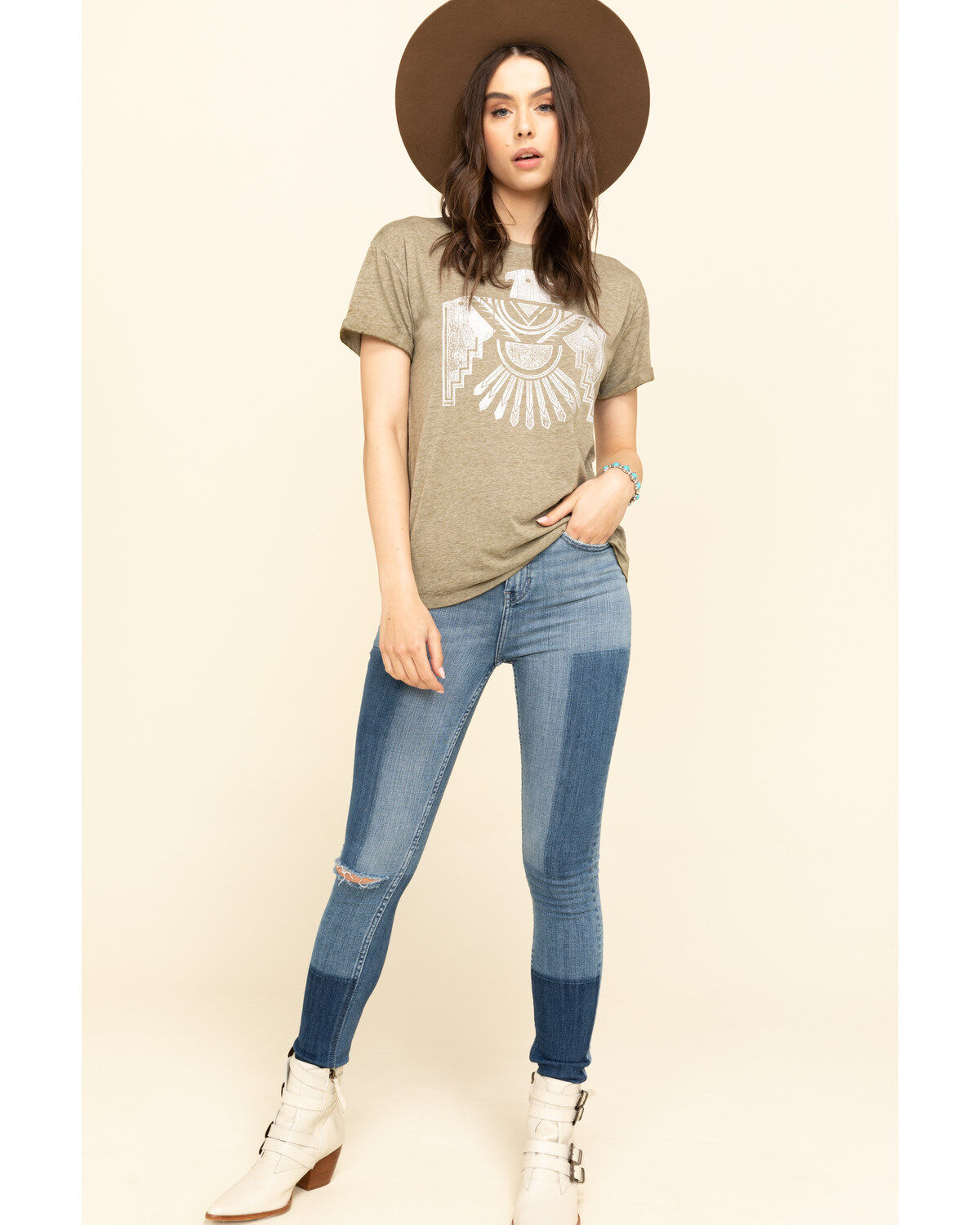 Image #6 - White Crow Women's Olive Flocked Thunderbird Rolled Cuff Tee, , hi-res