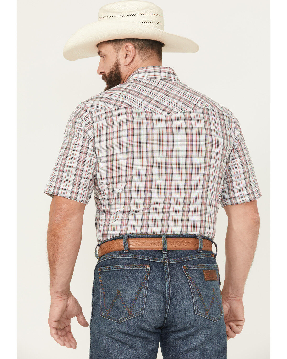 Image #4 - Roper Men's Plaid Print Short Sleeve Snap Stretch Western Shirt, White, hi-res