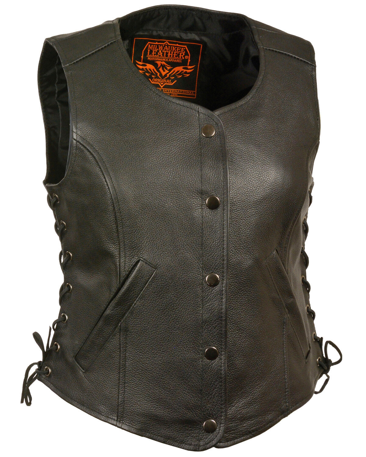 Image #1 - Milwaukee Leather Women's Side Lace Snap Front Vest - 3X, Black, hi-res