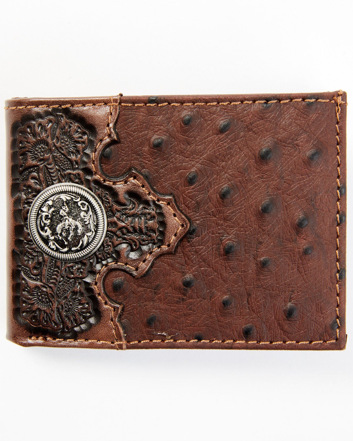 Cody James Men's Bifold Ostrich Print Embossed Bi-Fold Wallet, Brown, hi-res