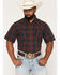 Image #1 - Cody James Men's Pool Shark Plaid Print Crackle Short Sleeve Snap Western Shirt, Navy, hi-res